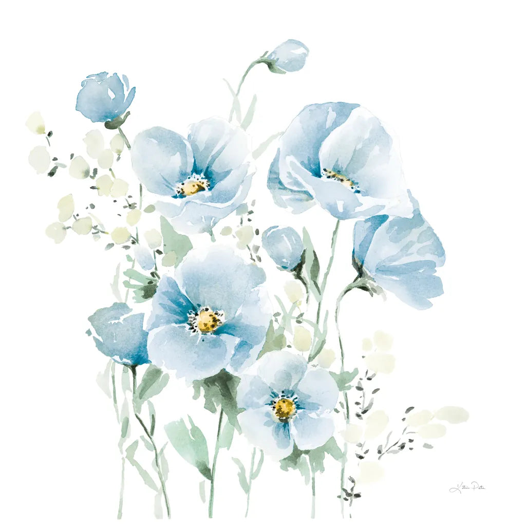 Secret Garden Bouquet II Pale Blue by Katrina Pete. SKU 83100a. Archival Giclee Fine art print for wall decor.