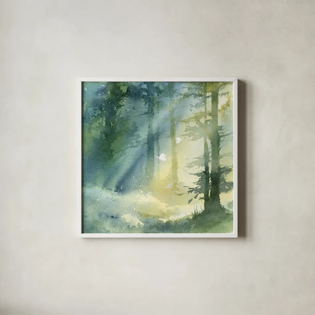 Shady Grove by Katrina Pete. Shown in a crisp white glass frame for a clean and minimalist style. Available as an archival giclee rolled canvas, fine art paper, or poster print. SKU 65980a.