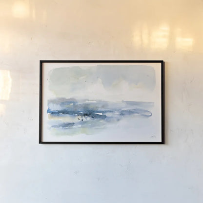 Shoreline Blues I by Katrina Pete. shown as a paper print in a black flame. Available as a archival giclee rolled canvas, fine art paper, or poster print. SKU 72736i.