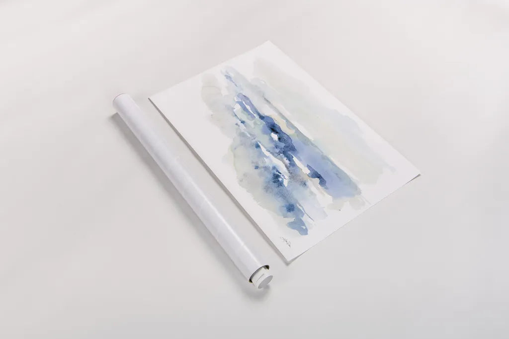 Shoreline Blues II by Katrina Pete. shown as a rolled paper print. Available as archival giclee rolled canvas, fine art paper, or poster print. SKU 72737i.