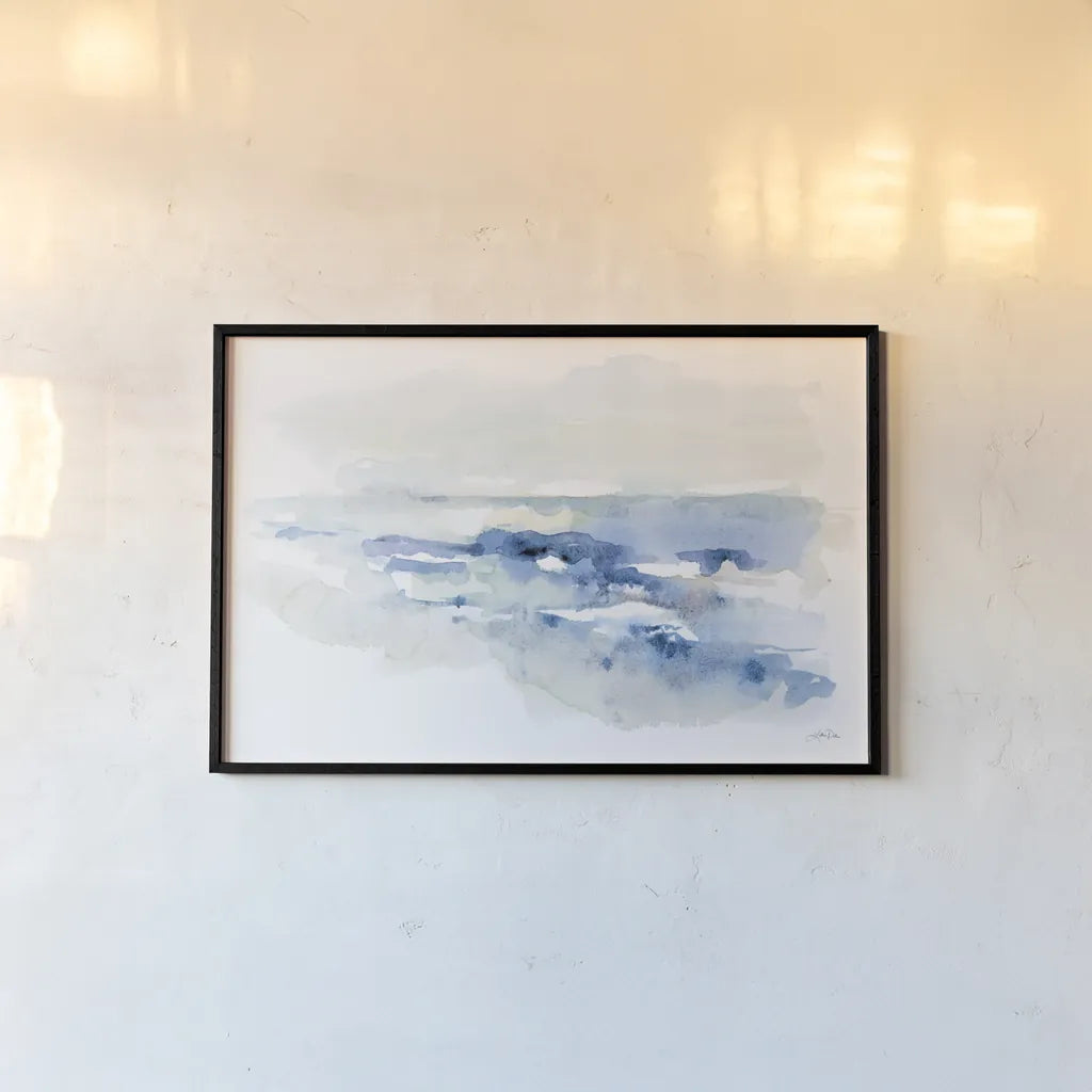 Shoreline Blues II by Katrina Pete. shown as a paper print in a black flame. Available as a archival giclee rolled canvas, fine art paper, or poster print. SKU 72737i.