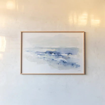 Shoreline Blues II by Katrina Pete. shown as a paper print in a natural frame. Available as a archival giclee rolled canvas, fine art paper, or poster print. SKU 72737i.