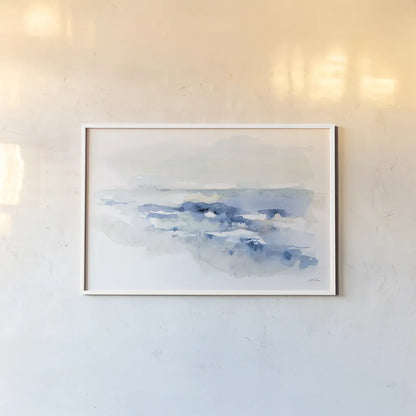 Shoreline Blues II by Katrina Pete. shown as a paper print in a white frame. Available as a archival giclee rolled canvas, fine art paper, or poster print. SKU 72737i.
