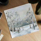 Snowy Winter Trees by Katrina Pete. Shown as a detailed flat fine art print, highlighting archival giclee quality. Available as an archival giclee rolled canvas, fine art paper, or poster print. SKU 82653a.