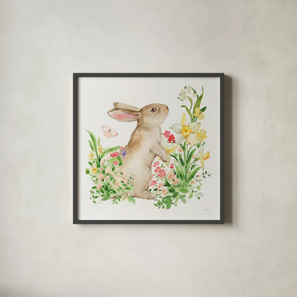 Spring Celebration I by Katrina Pete. Shown in a sleek black glass frame for a contemporary gallery look. Available as an archival giclee rolled canvas, fine art paper, or poster print. SKU 97414a.