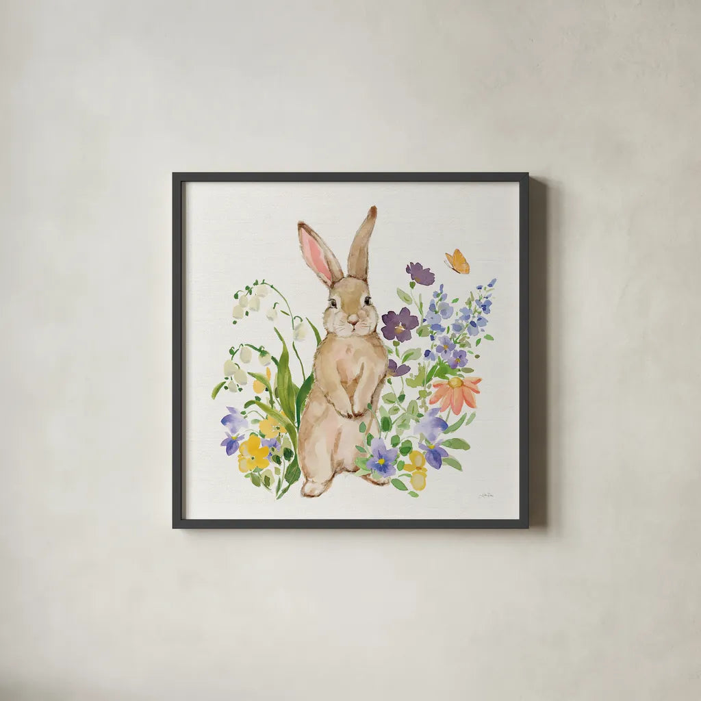 Spring Celebration II by Katrina Pete. Shown in a sleek black glass frame for a contemporary gallery look. Available as an archival giclee rolled canvas, fine art paper, or poster print. SKU 97415a.
