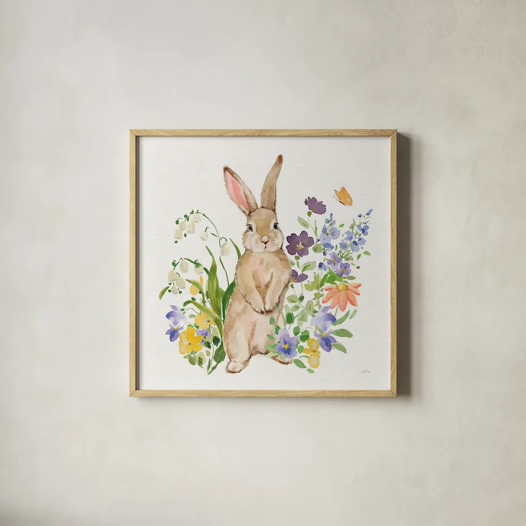 Spring Celebration II by Katrina Pete. Shown in a natural wood glass frame for a timeless modern aesthetic. Available as an archival giclee rolled canvas, fine art paper, or poster print. SKU 97415a.