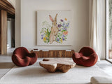 Spring Celebration II by Katrina Pete. Shown as extra-large giant wall art in a modern living room. Available as an archival giclee rolled canvas, fine art paper, or poster print. SKU 97415a.