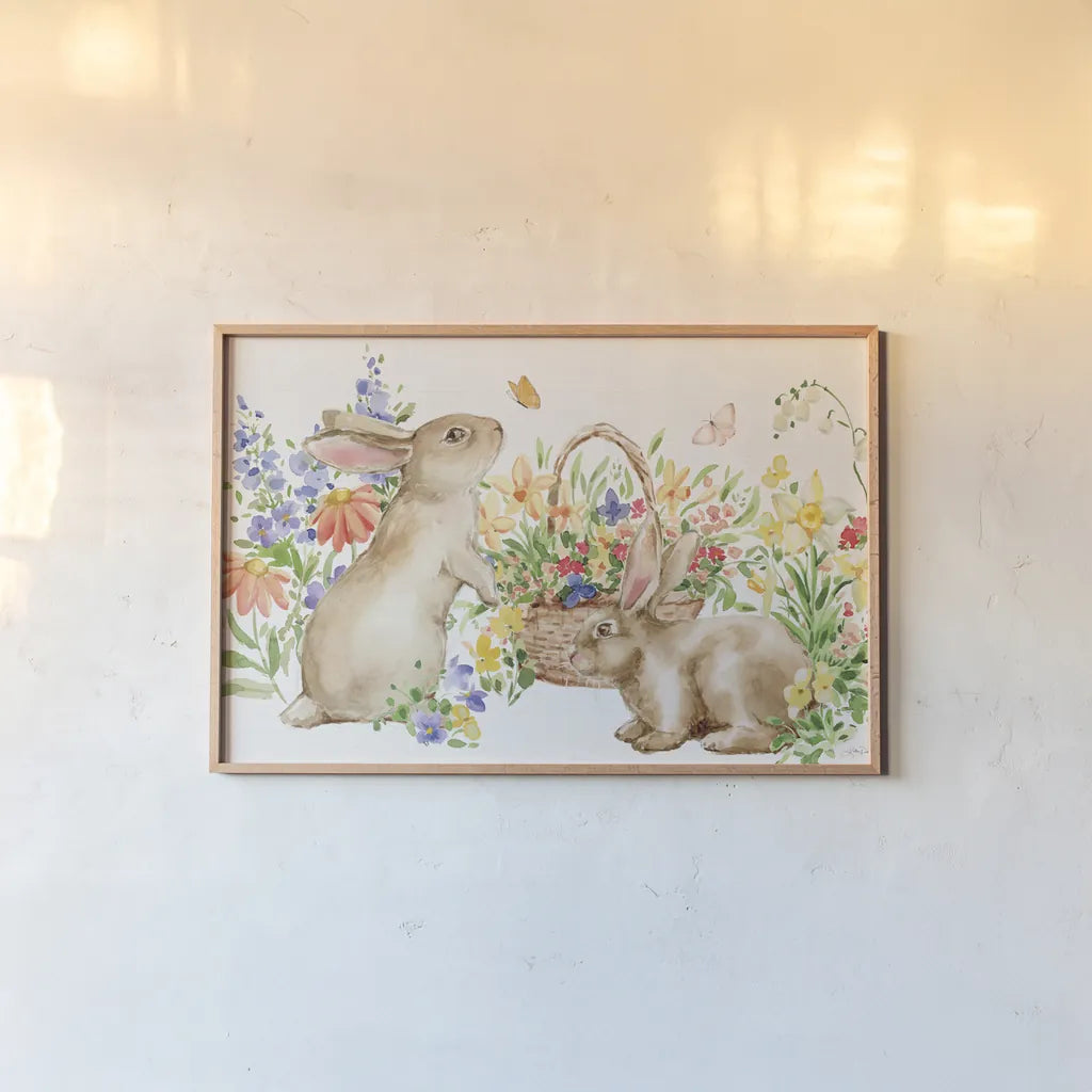 Spring Celebration V by Katrina Pete. shown as a paper print in a natural frame. Available as a archival giclee rolled canvas, fine art paper, or poster print. SKU 97418i.
