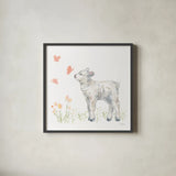 Spring Lamb IV by Katrina Pete. Shown in a sleek black glass frame for a contemporary gallery look. Available as an archival giclee rolled canvas, fine art paper, or poster print. SKU 77925a.