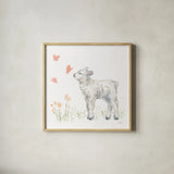 Spring Lamb IV by Katrina Pete. Shown in a natural wood glass frame for a timeless modern aesthetic. Available as an archival giclee rolled canvas, fine art paper, or poster print. SKU 77925a.