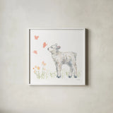 Spring Lamb IV by Katrina Pete. Shown in a crisp white glass frame for a clean and minimalist style. Available as an archival giclee rolled canvas, fine art paper, or poster print. SKU 77925a.