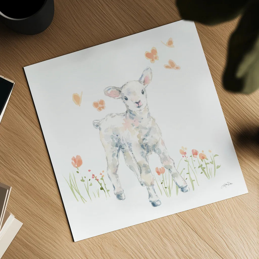 Spring Lambs I by Katrina Pete. Shown as a detailed flat fine art print, highlighting archival giclee quality. Available as an archival giclee rolled canvas, fine art paper, or poster print. SKU 77830a.