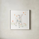 Spring Lambs I by Katrina Pete. Shown in a crisp white glass frame for a clean and minimalist style. Available as an archival giclee rolled canvas, fine art paper, or poster print. SKU 77830a.