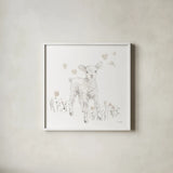 Spring Lambs I Neutral by Katrina Pete. Shown in a crisp white glass frame for a clean and minimalist style. Available as an archival giclee rolled canvas, fine art paper, or poster print. SKU 78758a.