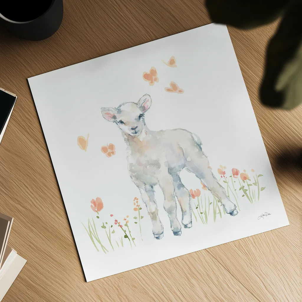 Spring Lambs II by Katrina Pete. Shown as a detailed flat fine art print, highlighting archival giclee quality. Available as an archival giclee rolled canvas, fine art paper, or poster print. SKU 77831a.