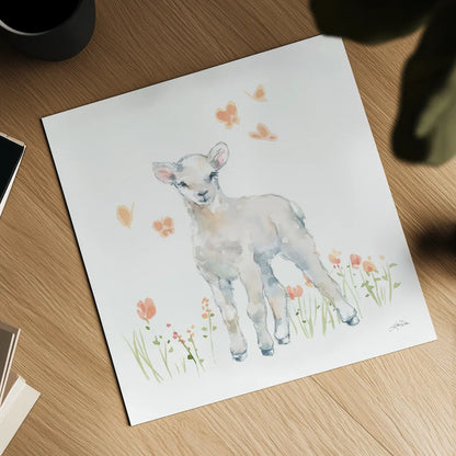 Spring Lambs II by Katrina Pete. Shown as a detailed flat fine art print, highlighting archival giclee quality. Available as an archival giclee rolled canvas, fine art paper, or poster print. SKU 77831a.