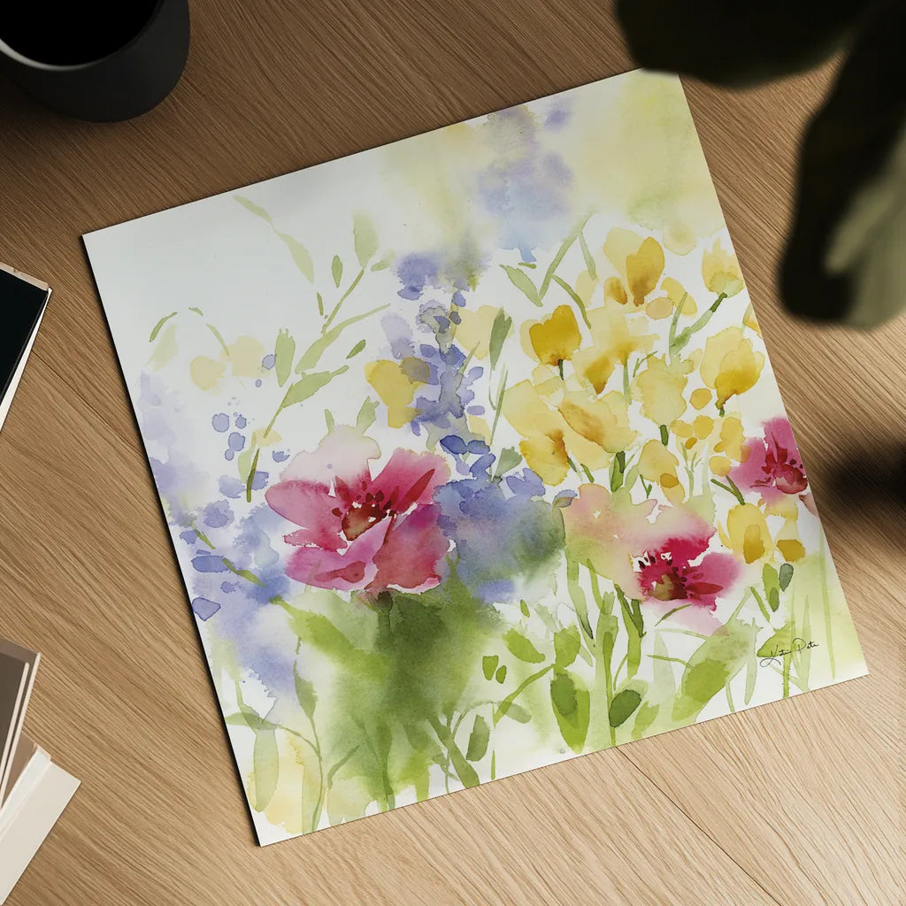 Spring Meadow I by Katrina Pete. Shown as a detailed flat fine art print, highlighting archival giclee quality. Available as an archival giclee rolled canvas, fine art paper, or poster print. SKU 72244a.