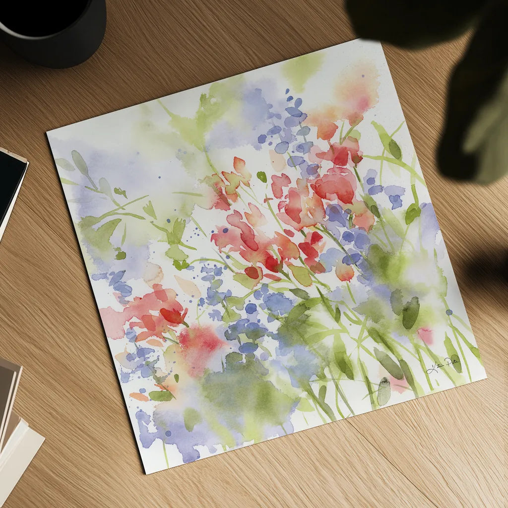 Spring Meadow II by Katrina Pete. Shown as a detailed flat fine art print, highlighting archival giclee quality. Available as an archival giclee rolled canvas, fine art paper, or poster print. SKU 72245a.
