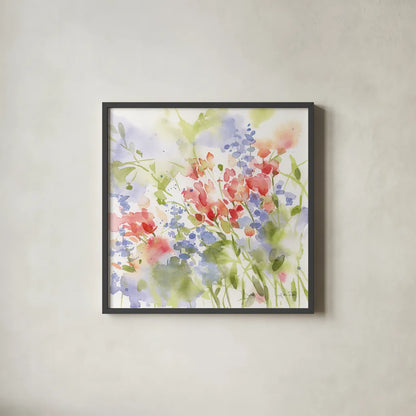 Spring Meadow II by Katrina Pete. Shown in a sleek black glass frame for a contemporary gallery look. Available as an archival giclee rolled canvas, fine art paper, or poster print. SKU 72245a.