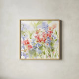 Spring Meadow II by Katrina Pete. Shown in a natural wood glass frame for a timeless modern aesthetic. Available as an archival giclee rolled canvas, fine art paper, or poster print. SKU 72245a.