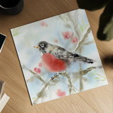 Spring Robin by Katrina Pete. Shown as a detailed flat fine art print, highlighting archival giclee quality. Available as an archival giclee rolled canvas, fine art paper, or poster print. SKU 76170a.