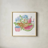Summer Picnic I by Katrina Pete. Shown in a natural wood glass frame for a timeless modern aesthetic. Available as an archival giclee rolled canvas, fine art paper, or poster print. SKU 103282a.