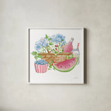 Summer Picnic I by Katrina Pete. Shown in a crisp white glass frame for a clean and minimalist style. Available as an archival giclee rolled canvas, fine art paper, or poster print. SKU 103282a.