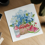 Summer Picnic II by Katrina Pete. Shown as a detailed flat fine art print, highlighting archival giclee quality. Available as an archival giclee rolled canvas, fine art paper, or poster print. SKU 103283a.