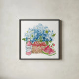 Summer Picnic II by Katrina Pete. Shown in a sleek black glass frame for a contemporary gallery look. Available as an archival giclee rolled canvas, fine art paper, or poster print. SKU 103283a.