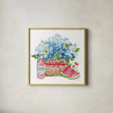 Summer Picnic II by Katrina Pete. Shown in a natural wood glass frame for a timeless modern aesthetic. Available as an archival giclee rolled canvas, fine art paper, or poster print. SKU 103283a.