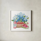 Summer Picnic II by Katrina Pete. Shown in a crisp white glass frame for a clean and minimalist style. Available as an archival giclee rolled canvas, fine art paper, or poster print. SKU 103283a.