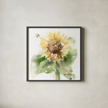 Sunflower Meadow III by Katrina Pete. Shown in a sleek black glass frame for a contemporary gallery look. Available as an archival giclee rolled canvas, fine art paper, or poster print. SKU 72082a.