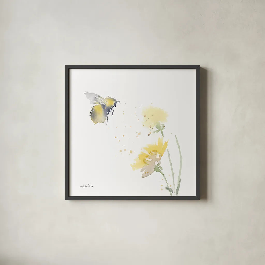 Sunflower Meadow IV by Katrina Pete. Shown in a sleek black glass frame for a contemporary gallery look. Available as an archival giclee rolled canvas, fine art paper, or poster print. SKU 72083a.