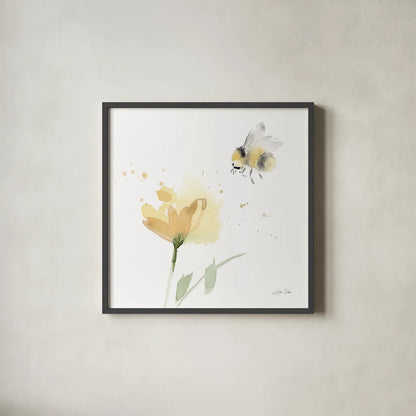 Sunflower Meadow V by Katrina Pete. Shown in a sleek black glass frame for a contemporary gallery look. Available as an archival giclee rolled canvas, fine art paper, or poster print. SKU 72084a.