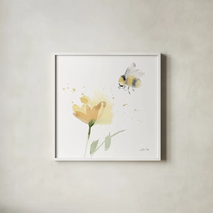 Sunflower Meadow V by Katrina Pete. Shown in a crisp white glass frame for a clean and minimalist style. Available as an archival giclee rolled canvas, fine art paper, or poster print. SKU 72084a.