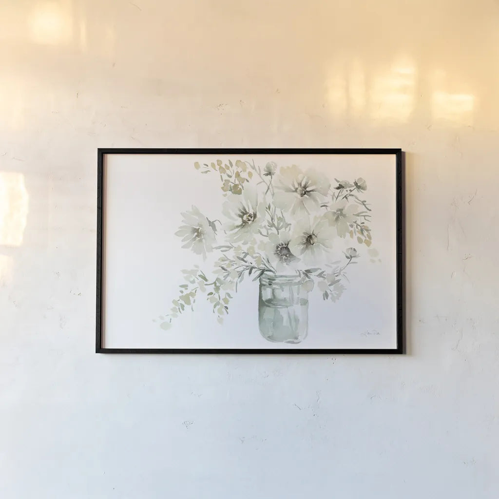 Sunrise Bouquet by Katrina Pete. shown as a paper print in a black flame. Available as a archival giclee rolled canvas, fine art paper, or poster print. SKU 67128i.