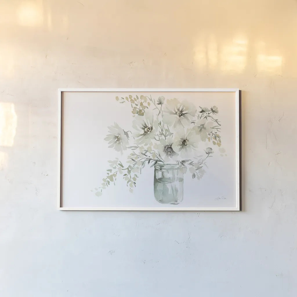 Sunrise Bouquet by Katrina Pete. shown as a paper print in a white frame. Available as a archival giclee rolled canvas, fine art paper, or poster print. SKU 67128i.
