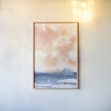 Sunrise Seascape I by Katrina Pete. shown as a paper print in a natural frame. Available as a archival giclee rolled canvas, fine art paper, or poster print. SKU 65952h.