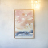Sunrise Seascape II by Katrina Pete. shown as a paper print in a natural frame. Available as a archival giclee rolled canvas, fine art paper, or poster print. SKU 65953h.
