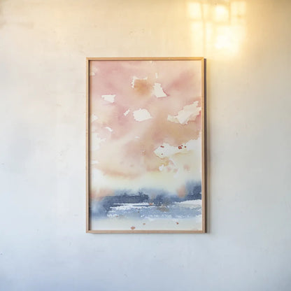 Sunrise Seascape II by Katrina Pete. shown as a paper print in a natural frame. Available as a archival giclee rolled canvas, fine art paper, or poster print. SKU 65953h.
