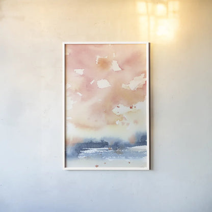 Sunrise Seascape II by Katrina Pete. shown as a paper print in a white frame. Available as a archival giclee rolled canvas, fine art paper, or poster print. SKU 65953h.