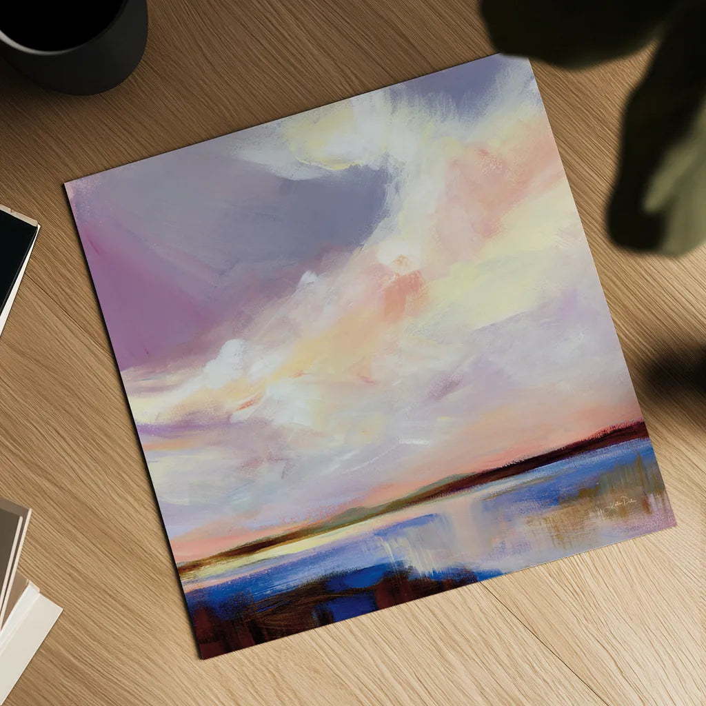 Sunset on Gull Lake by Katrina Pete. Shown as a detailed flat fine art print, highlighting archival giclee quality. Available as an archival giclee rolled canvas, fine art paper, or poster print. SKU 92799a.