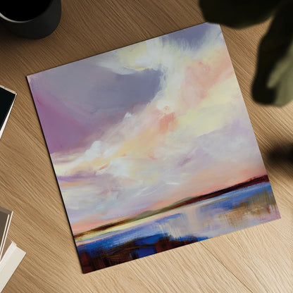 Sunset on Gull Lake by Katrina Pete. Shown as a detailed flat fine art print, highlighting archival giclee quality. Available as an archival giclee rolled canvas, fine art paper, or poster print. SKU 92799a.