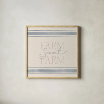 Sweet Farm I by Katrina Pete. Shown in a natural wood glass frame for a timeless modern aesthetic. Available as an archival giclee rolled canvas, fine art paper, or poster print. SKU 87297a.
