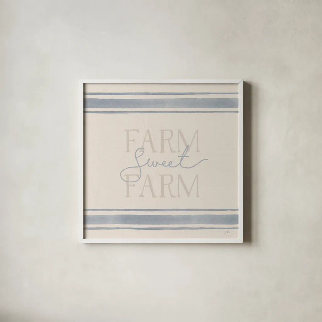 Sweet Farm I by Katrina Pete. Shown in a crisp white glass frame for a clean and minimalist style. Available as an archival giclee rolled canvas, fine art paper, or poster print. SKU 87297a.