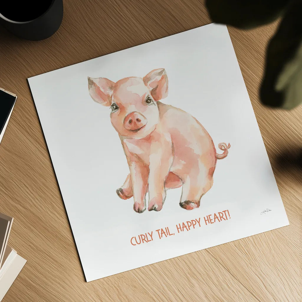 Sweet Piggy Sitting v2 by Katrina Pete. Shown as a detailed flat fine art print, highlighting archival giclee quality. Available as an archival giclee rolled canvas, fine art paper, or poster print. SKU 101770a.