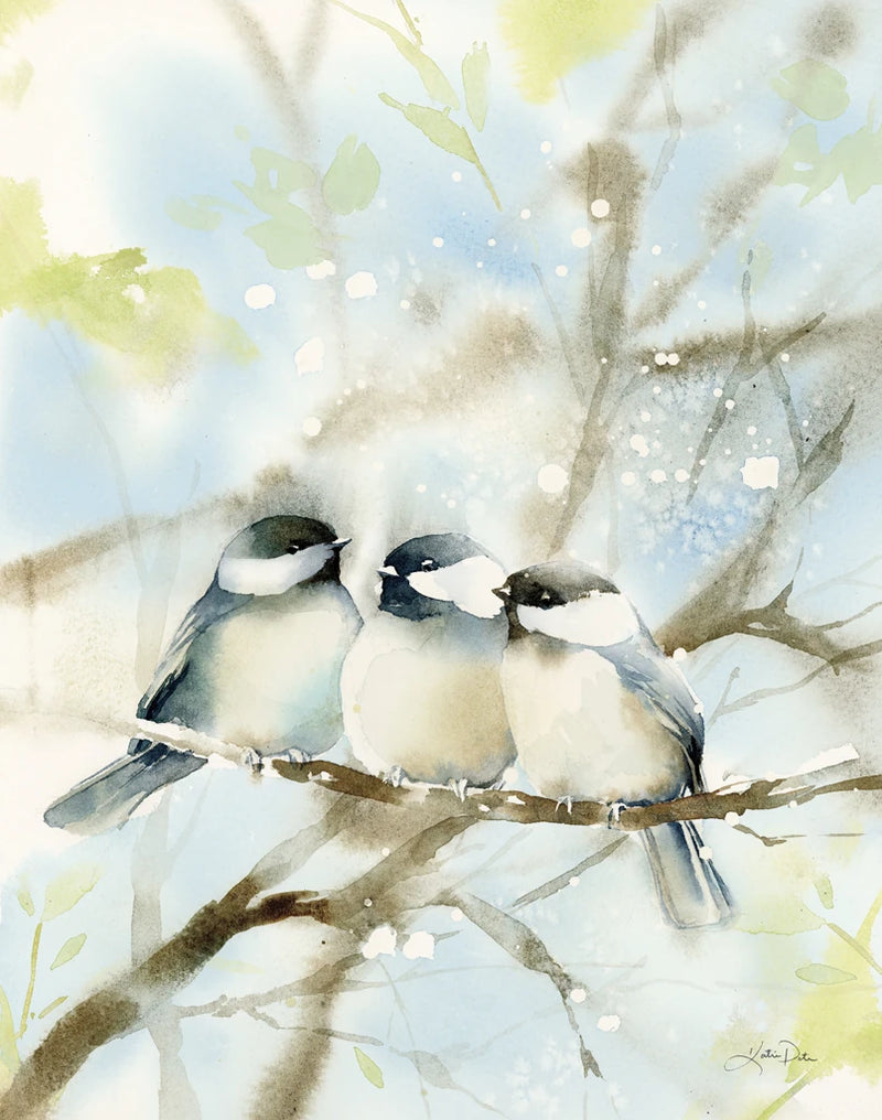 Three Chickadees in Spring by Katrina Pete