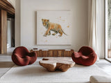Tiger Cub by Katrina Pete. Shown as extra-large giant wall art in a modern living room. Available as an archival giclee rolled canvas, fine art paper, or poster print. SKU 66165a.