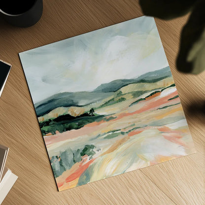 Vermillion Landscape I by Katrina Pete. Shown as a detailed flat fine art print, highlighting archival giclee quality. Available as an archival giclee rolled canvas, fine art paper, or poster print. SKU 65941a.